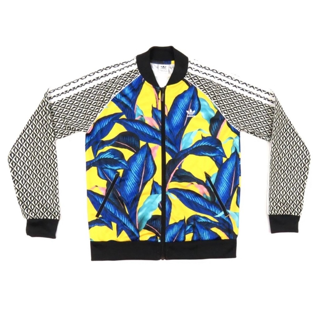 Adidas Originals Palm Leaf Superstar Track Jacket Blue Yellow Farm Size Medium